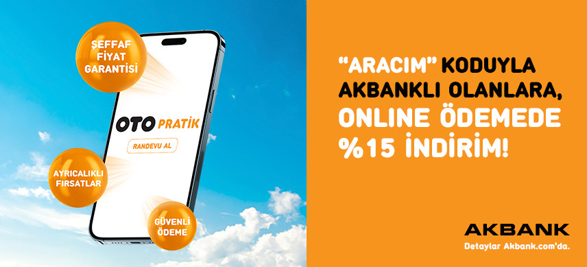 Akbank Aracım’a özel periyodik bakım randevusu alanlara, online ödemede %15 indirim!